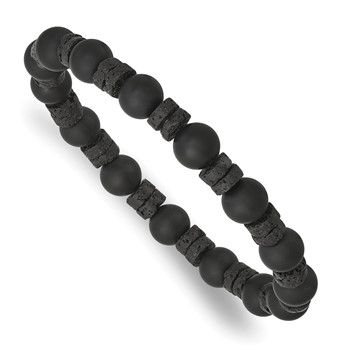 Chisel Beaded Matte Black Onyx and Lava Stone 8.5mm Stretch Bracelet