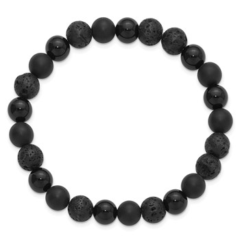 Chisel 8mm Beaded Polished and Matte Black Onyx and Lava Stone Stretch Bracelet — alternate view