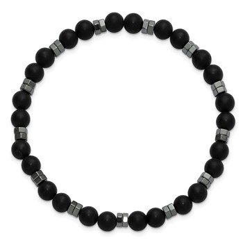 Chisel Beaded Polished Hexagon Hematite and 6mm Matte Onyx Stretch Bracelet — alternate view