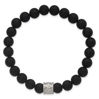 Chisel Stainless Steel Polished and Hammered 8.5mm Matte Onyx Beaded Stretch Bracelet — alternate view