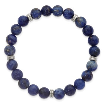 Chisel Stainless Steel Polished 8.5mm Sodalite Beaded Stretch Bracelet — alternate view