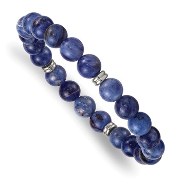 Chisel Stainless Steel Polished 8.5mm Sodalite Beaded Stretch Bracelet