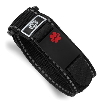 Chisel Stainless Steel Brushed Black IP Enamel Medical ID Nylon Adjust Bracelet