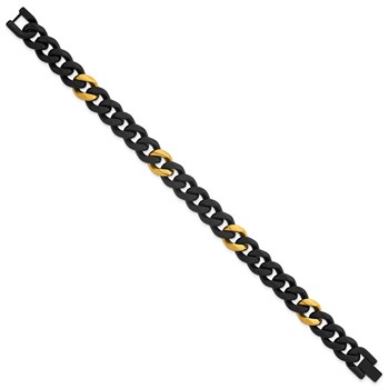 Chisel Stainless Steel Brushed and Polished Black and Yellow IP-plated 10.50mm 8.5 inch Cuban Link Bracelet — alternate view