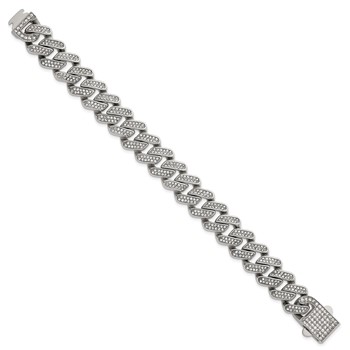 Chisel Stainless Steel Polished 15mm Full Crystal 7.75 inch Cuban Link Bracelet — alternate view