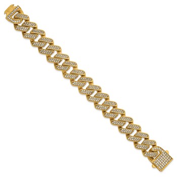 Chisel Stainless Steel Polished Yellow IP-plated 19mm Full Crystal 8.25 inch Cuban Link Bracelet — alternate view