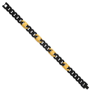 Chisel Stainless Steel Brushed and Polished Black and Yellow IP-plated 10.50mm 8.5 inch Cuban Link Bracelet — alternate view