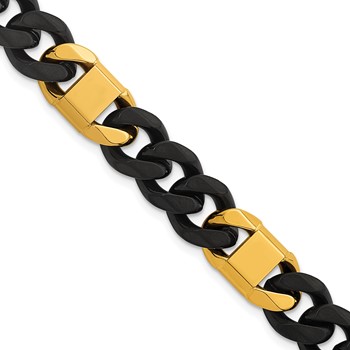 Chisel Stainless Steel Brushed and Polished Black and Yellow IP-plated 10.50mm 8.5 inch Cuban Link Bracelet