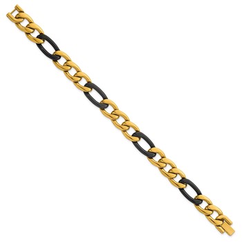 Chisel Stainless Steel Polished Black and Yellow IP-plated 11mm 8.5 inch Figaro Link Bracelet — alternate view