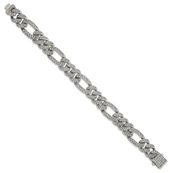 Chisel Stainless Steel Polished 12mm Full Crystal 7.25 inch Figaro Link Bracelet — alternate view