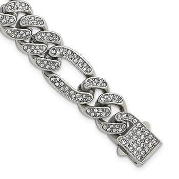 Chisel Stainless Steel Polished 12mm Full Crystal 7.25 inch Figaro Link Bracelet