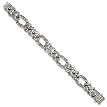 Chisel Stainless Steel Polished 16mm Full Crystal 8 inch Figaro Link Bracelet — alternate view
