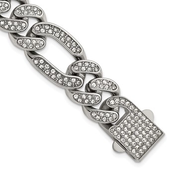 Chisel Stainless Steel Polished 16mm Full Crystal 8 inch Figaro Link Bracelet