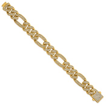 Chisel Stainless Steel Polished Yellow IP-plated 16mm Full Crystal 8 inch Figaro Link Bracelet — alternate view
