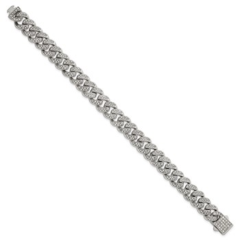 Chisel Stainless Steel Polished 11mm Full Crystal 8 inch Curb Link Bracelet — alternate view