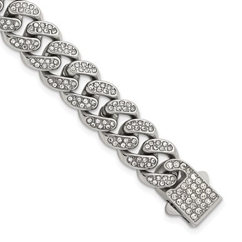 Chisel Stainless Steel Polished 11mm Full Crystal 8 inch Curb Link Bracelet