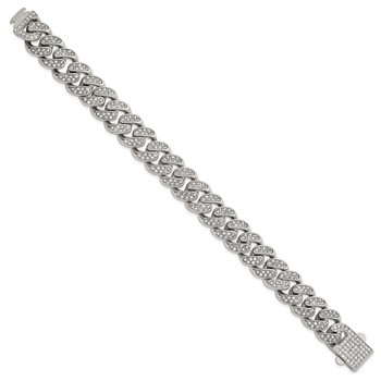Chisel Stainless Steel Polished 15mm Full Crystal 8.5 inch Curb Link Bracelet — alternate view
