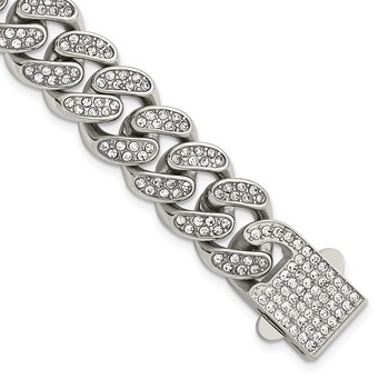 Chisel Stainless Steel Polished 15mm Full Crystal 8.5 inch Curb Link Bracelet