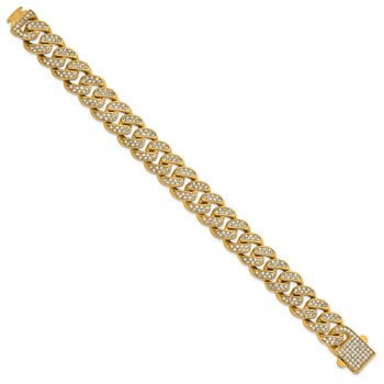 Chisel Stainless Steel Polished Yellow IP-plated 15mm Full Crystal 8.5 inch Curb Link Bracelet — alternate view