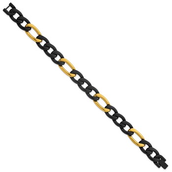 Chisel Stainless Steel Polished Black and Yellow IP-plated 11mm 8.5 inch Figaro Bracelet — alternate view