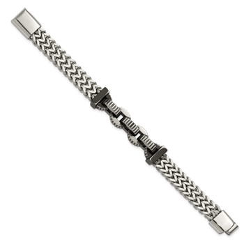 Stainless Steel Antiqued and Polished Black IP-plated 8.5in Bracelet — alternate view
