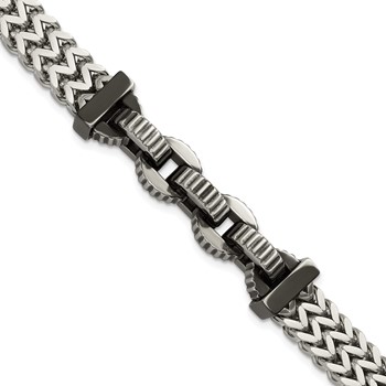 Stainless Steel Antiqued and Polished Black IP-plated 8.5in Bracelet