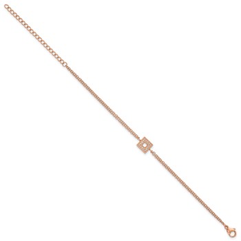 Stainless Steel Polished Rose IP CZ Square 6in with 2in ext. 2-Strand Bracelet — alternate view