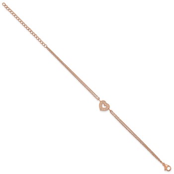 Chisel Stainless Steel Polished Rose IP-plated with CZ Heart 6 inch 2-Strand Bracelet with 2 inch Extension — alternate view