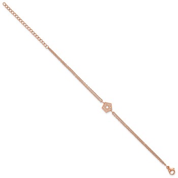 Chisel Stainless Steel Polished Rose IP-plated with CZ Pentagon 6 inch 2-Strand Bracelet with 2 inch Extension — alternate view