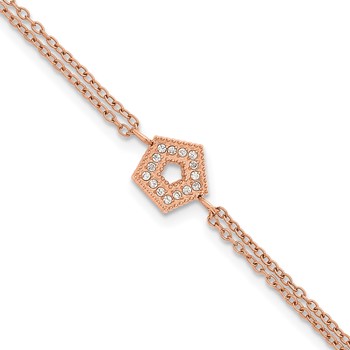 Chisel Stainless Steel Polished Rose IP-plated with CZ Pentagon 6 inch 2-Strand Bracelet with 2 inch Extension