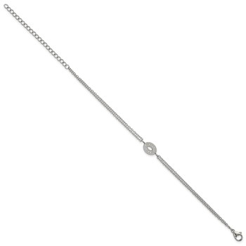 Chisel Stainless Steel Polished with CZ Oval 6 inch 2-Strand Bracelet with 2 inch Extension — alternate view