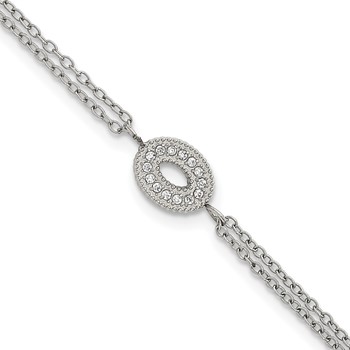 Chisel Stainless Steel Polished with CZ Oval 6 inch 2-Strand Bracelet with 2 inch Extension