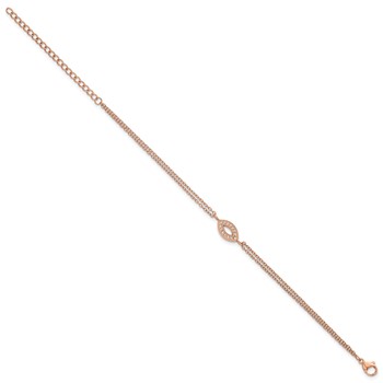 Chisel Stainless Steel Polished Rose IP-plated with CZ 6 inch 2-Strand Bracelet with 2 inch Extension — alternate view