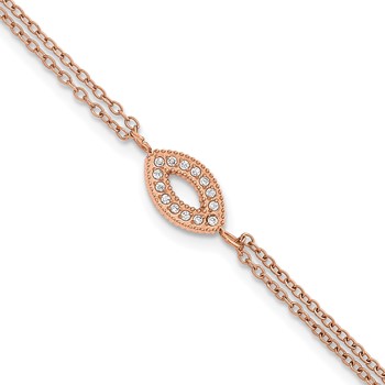 Chisel Stainless Steel Polished Rose IP-plated with CZ 6 inch 2-Strand Bracelet with 2 inch Extension