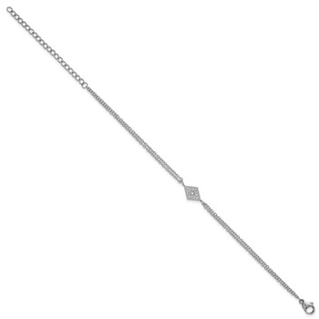 Chisel Stainless Steel Polished with Diamond-shape CZ 6 inch 2-Strand Bracelet with 2 inch Extension — alternate view