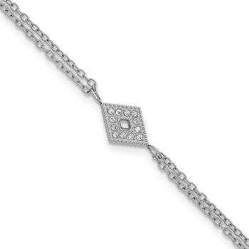 Chisel Stainless Steel Polished with Diamond-shape CZ 6 inch 2-Strand Bracelet with 2 inch Extension