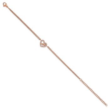 Chisel Stainless Steel Polished Rose IP-plated with CZ LOVE Heart 6 inch 2-Strand Bracelet with 2 inch Extension — alternate view