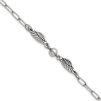 Chisel Stainless Steel Polished and Enameled Ball with Wings 7.25 inch Bracelet with 1 inch Extension