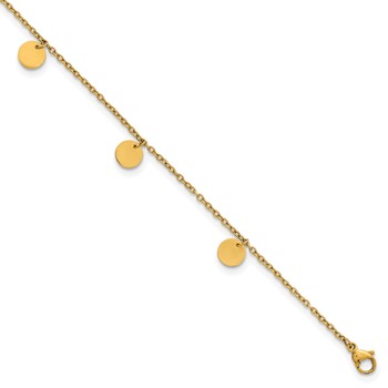 Chisel Stainless Steel Polished Yellow IP-plated with Disc Charms 8.25 inch Bracelet with 2 inch Extension
