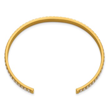 Stainless Steel Polished Yellow IP-plated Double Row CZ 5mm Cuff Bangle — alternate view