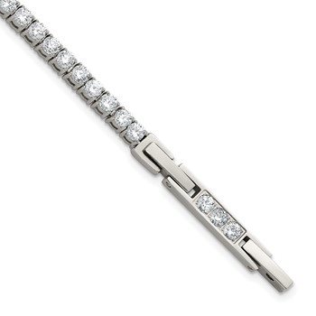 Chisel Stainless Steel Polished CZ 7 inch Tennis Bracelet with 1 inch Extension