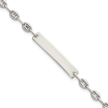 Stainless Steel with 925 Polished Anchor 7.5in ID Bracelet