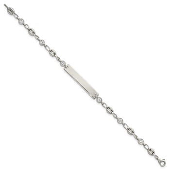 Stainless Steel with 925 Polished White CZ Anchor 6.25in ID Bracelet — alternate view
