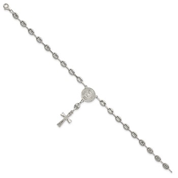Chisel Stainless Steel with Sterling Silver Polished Jesus and Mary Cross 7.75 inch  Bracelet — alternate view