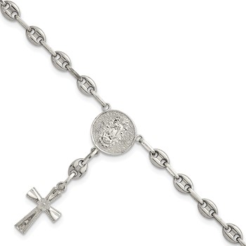 Chisel Stainless Steel with Sterling Silver Polished Jesus and Mary Cross 7.75 inch  Bracelet