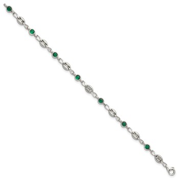 Chisel Stainless Steel with Sterling Silver Polished with Green CZ 6 inch Anchor Link Bracelet — alternate view