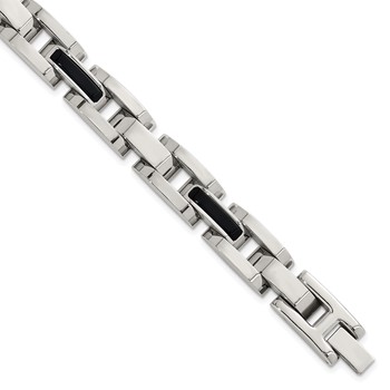 Stainless Steel Polished Onyx Accent 8.5in Link Bracelet