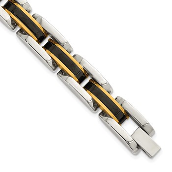 Stainless Steel Polished Yellowith Black IP-plated 8.5in Link Bracelet