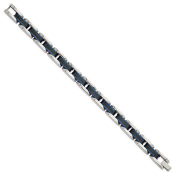Stainless Steel Polished Blue/Black IP-plated 8.5in Link Bracelet — alternate view