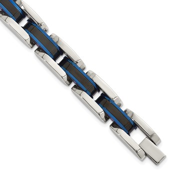 Stainless Steel Polished Blue/Black IP-plated 8.5in Link Bracelet
